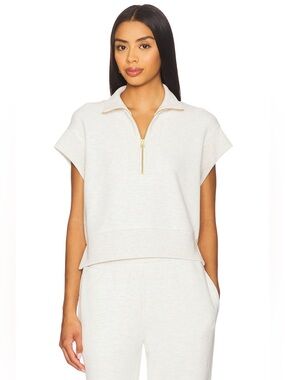 Varley Doublesoft Kelly Half-Zip Sweatshirt L Ivory Marl Cropped Pullover Vest